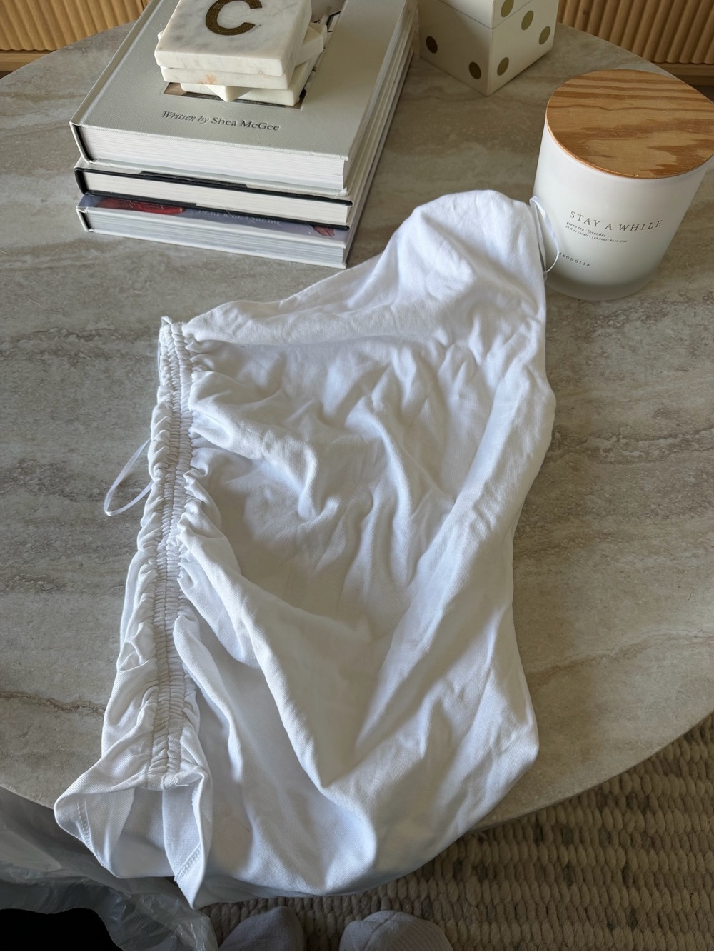 White Ruched one shoulder